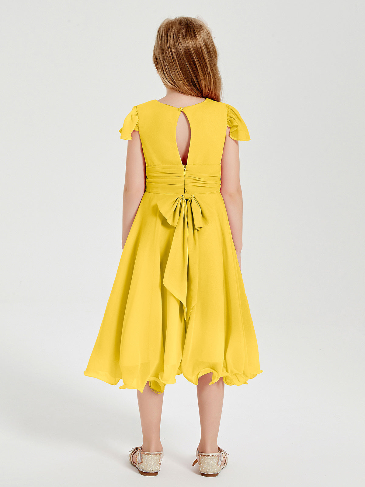 Chiffon Tea Length Junior Bridesmaid Dresses Marigold